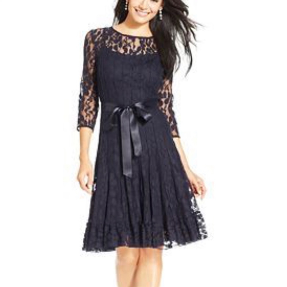 MSK Navy Lace Dress with 3/4 Sleeves